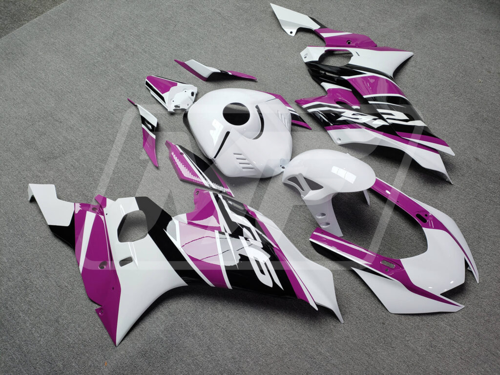 Yamaha R6 custom ABS fairings 2017 - 2022 in Gloss White & Pink Black - durable replacement kit, Monster Fairings