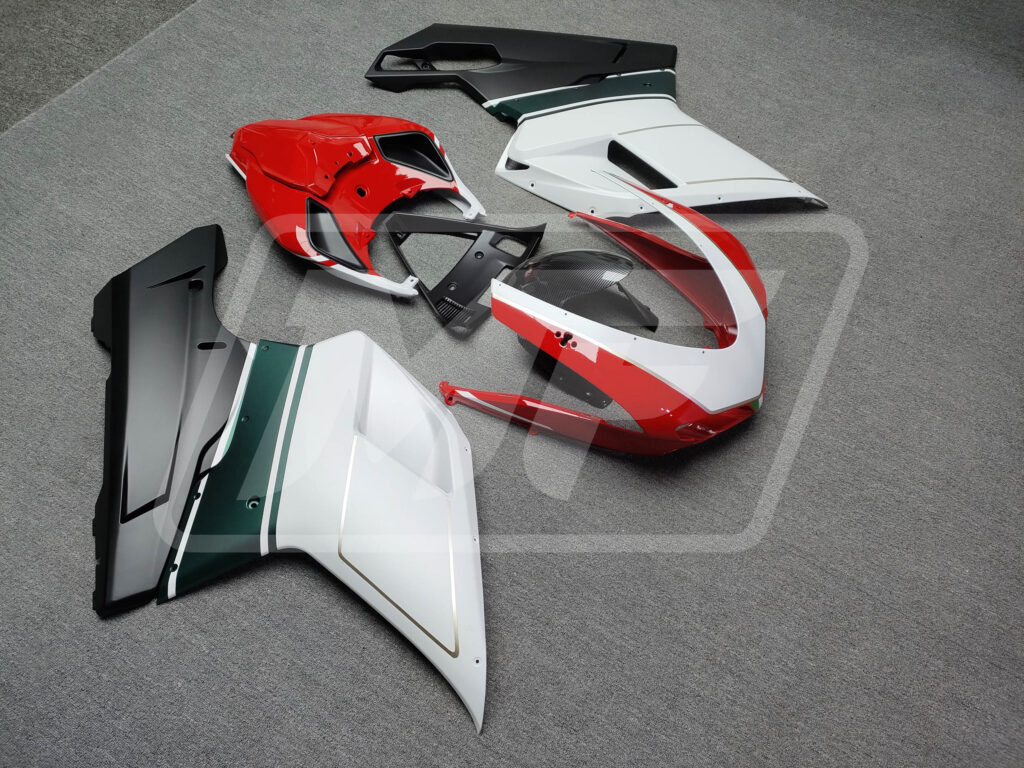 Monster Fairings ABS fairing kit for Ducati 848 1098 1198 2007 - 2012 - Matte White Black & Green Gloss Red Carbon Fiber Style, precise OEM fit