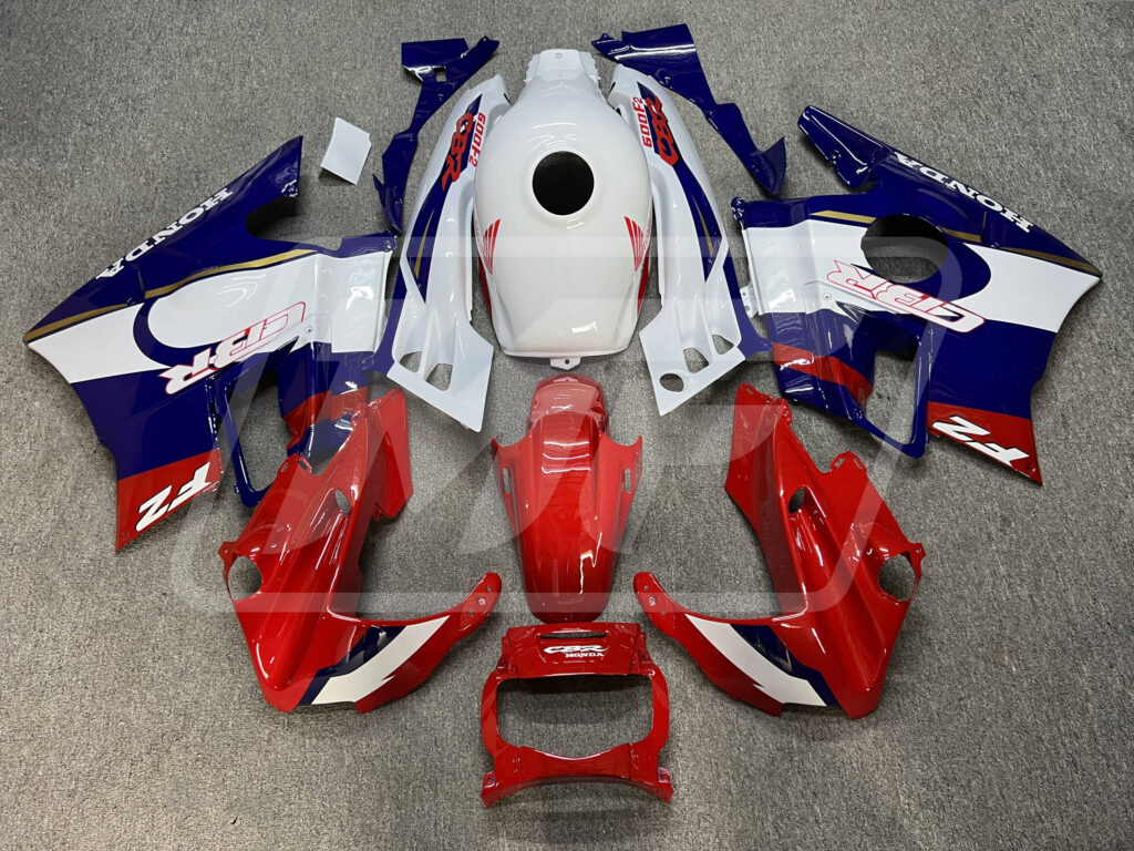 Honda CBR600F2 1991 - 1994 Gloss Red & White Blue ABS fairings - custom motorcycle bodywork kit by Monster Fairings