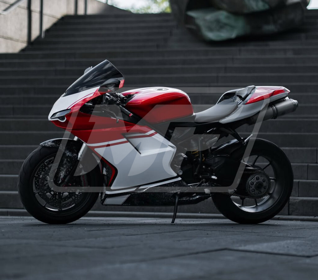 Gloss White & Red Forged Carbon Fiber Style ABS fairings for Ducati 848 1098 1198 2007 - 2012 - premium OEM fit kit by Monster Fairings