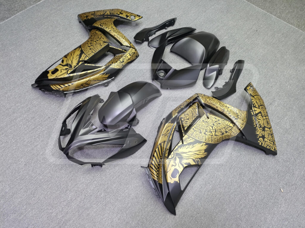 Matte Black & Gold Skull ABS fairings for Kawasaki Ninja 650R 2012 - 2016 - premium OEM fit kit by Monster Fairings