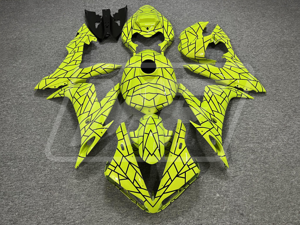 Yamaha R1 2004 - 2006 Gloss High Vis Yellow & Black Pattern ABS fairings - custom motorcycle bodywork kit by Monster Fairings