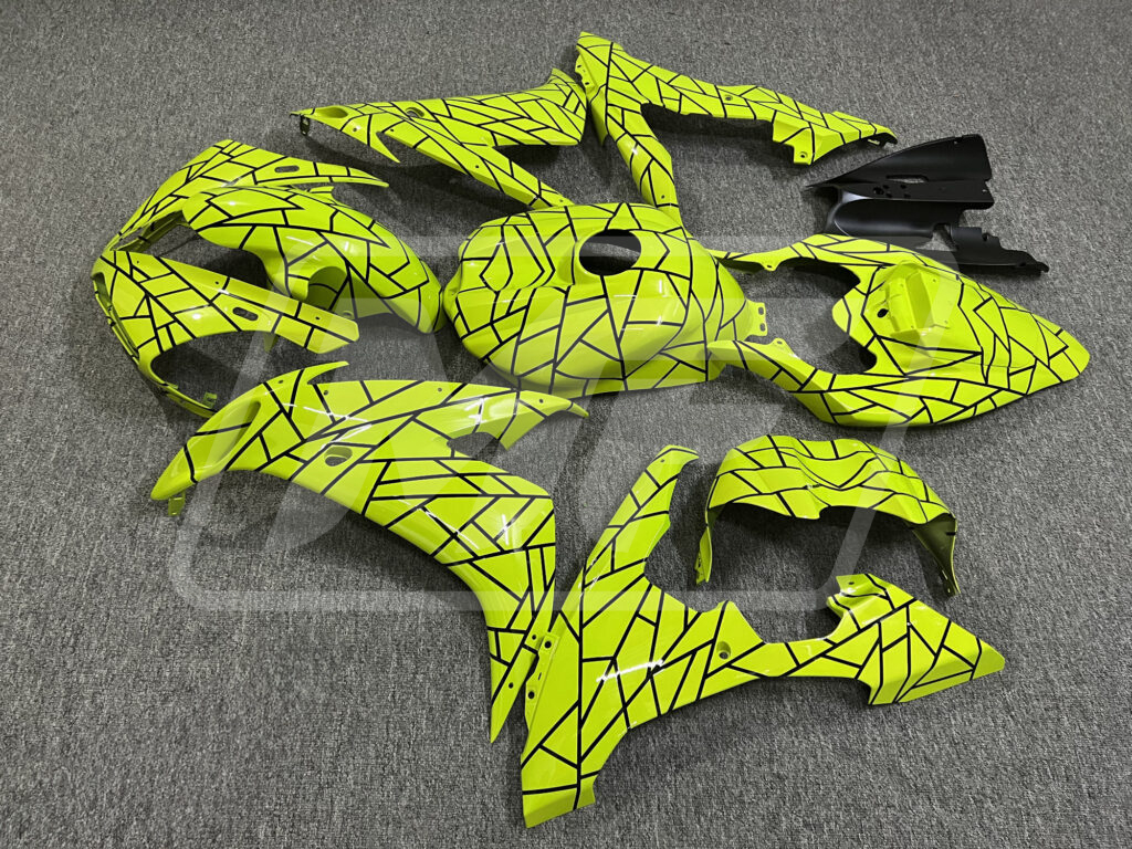 Yamaha R1 custom ABS fairings 2004 - 2006 in Gloss High Vis Yellow & Black Pattern - durable replacement kit, Monster Fairings