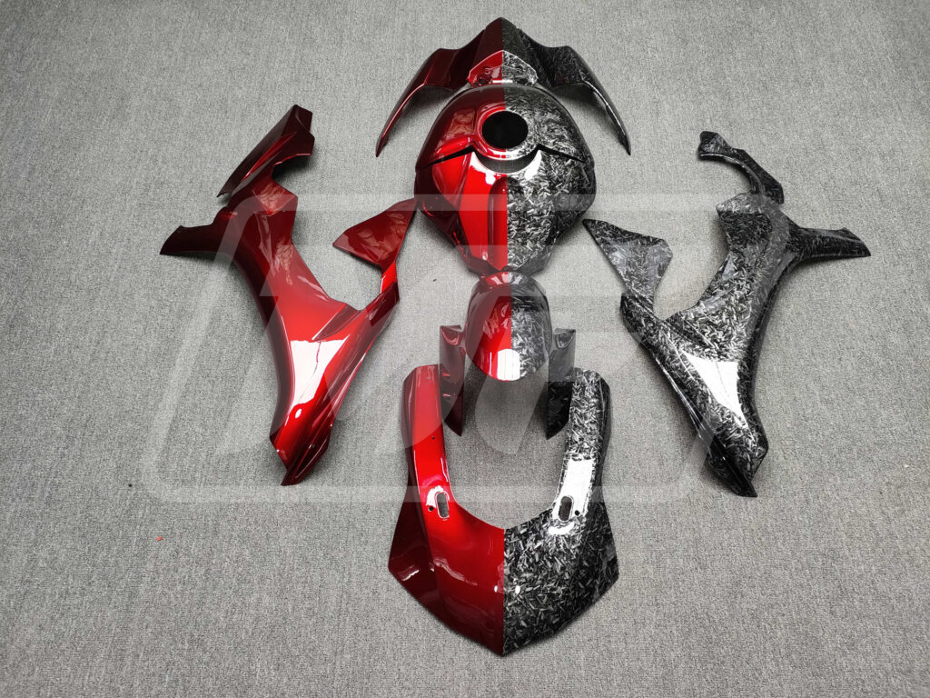 Yamaha R1 2015 - 2019 Gloss Forged Carbon Fiber Candy Red Split ABS fairings - custom motorcycle bodywork kit by Monster Fairings