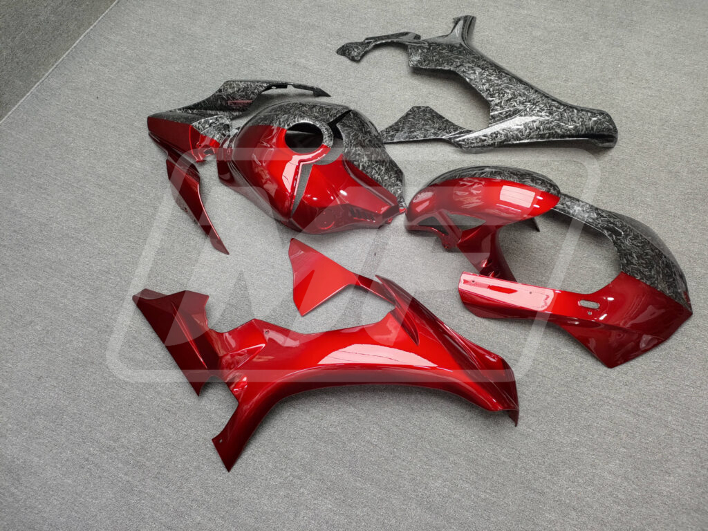 Yamaha R1 custom ABS fairings 2015 - 2019 in Gloss Forged Carbon Fiber Candy Red Split - durable replacement kit, Monster Fairings