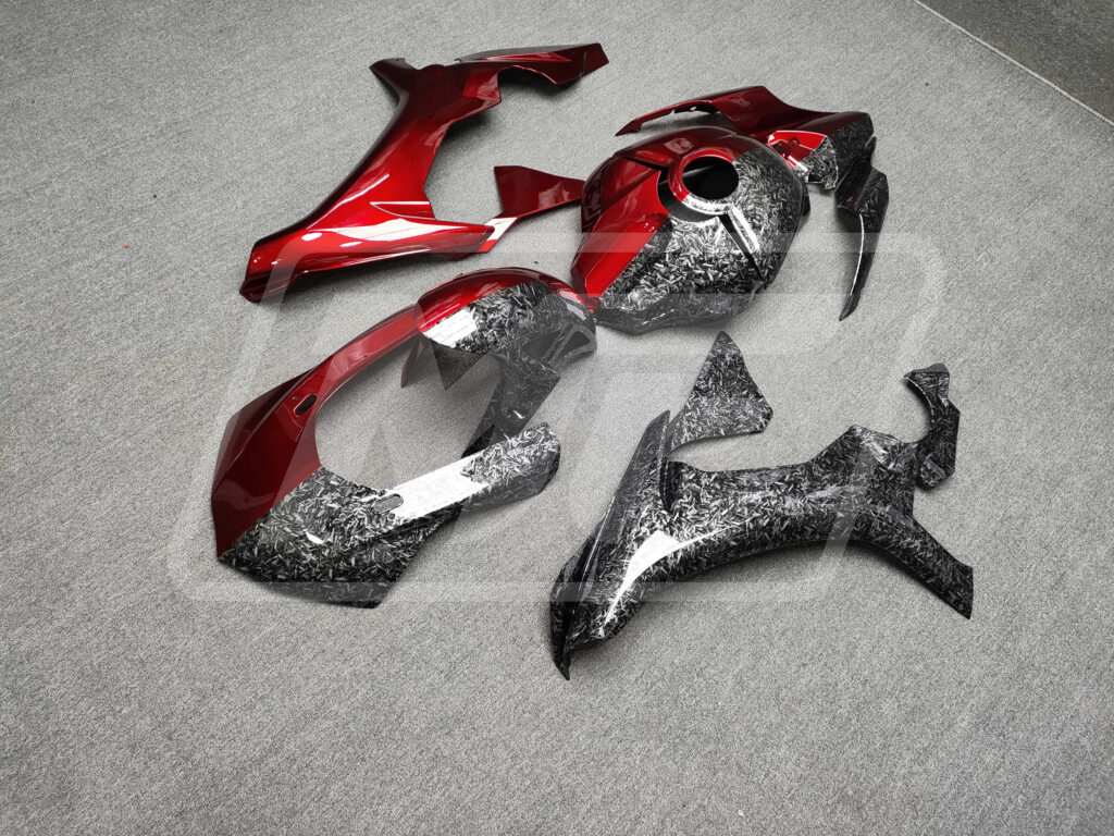 Gloss Forged Carbon Fiber Candy Red Split ABS fairings for Yamaha R1 2015 - 2019 - premium OEM fit kit by Monster Fairings