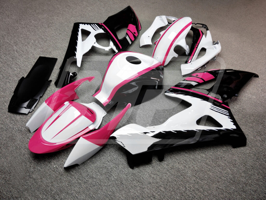 2005 - 2006 Suzuki GSXR 1000 Gloss White & Black Pink fairing set - ABS injection, custom painted by Monster Fairings