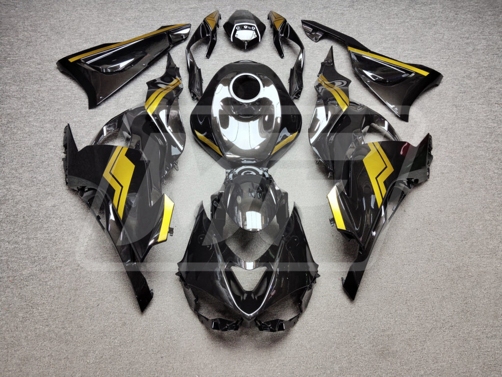 Kawasaki ZX6R 2024 - 2025 Gloss Black & Gold ABS fairings - custom motorcycle bodywork kit by Monster Fairings