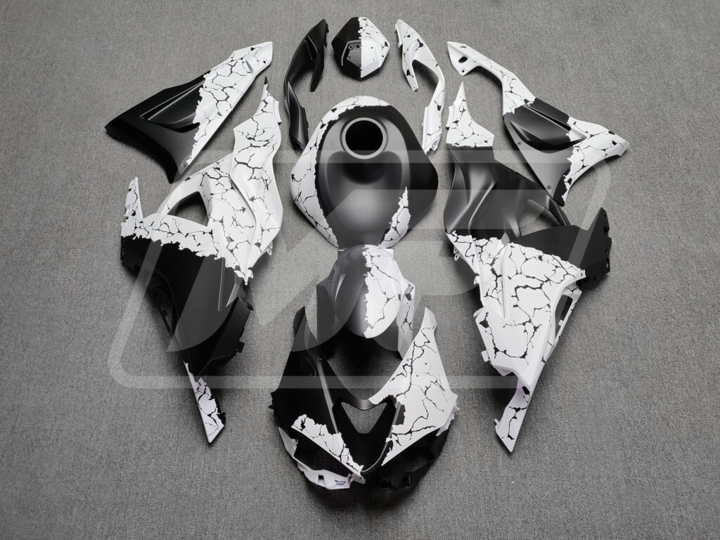 Kawasaki ZX6R 2024 - 2025 Matte Black & White Wreckage ABS fairings - custom motorcycle bodywork kit by Monster Fairings