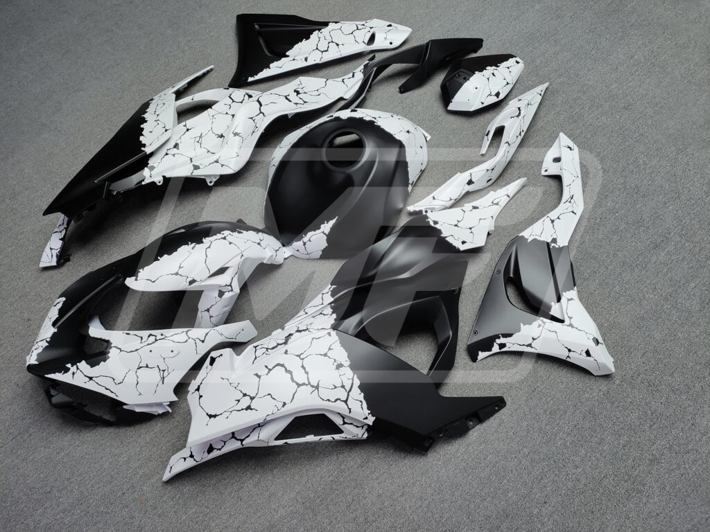 2024 - 2025 Kawasaki ZX6R Matte Black & White Wreckage fairing set - ABS injection, custom painted by Monster Fairings