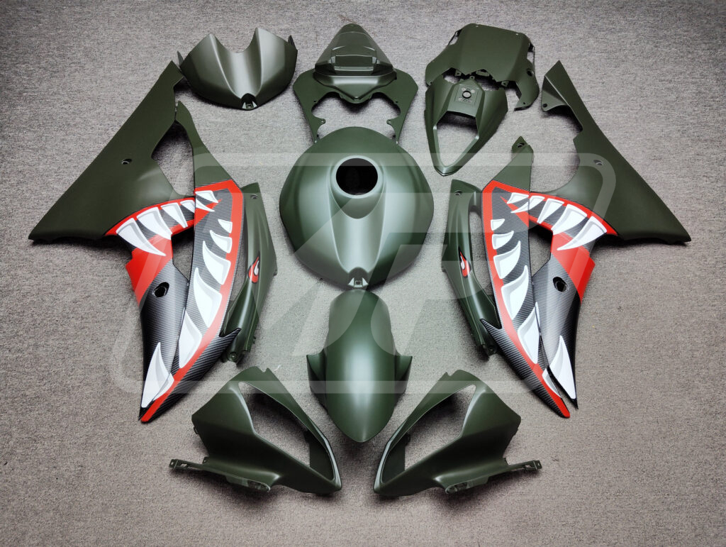 Yamaha R6 2008 - 2016 Matte Green Carbon Fiber Shark ABS fairings - custom motorcycle bodywork kit by Monster Fairings