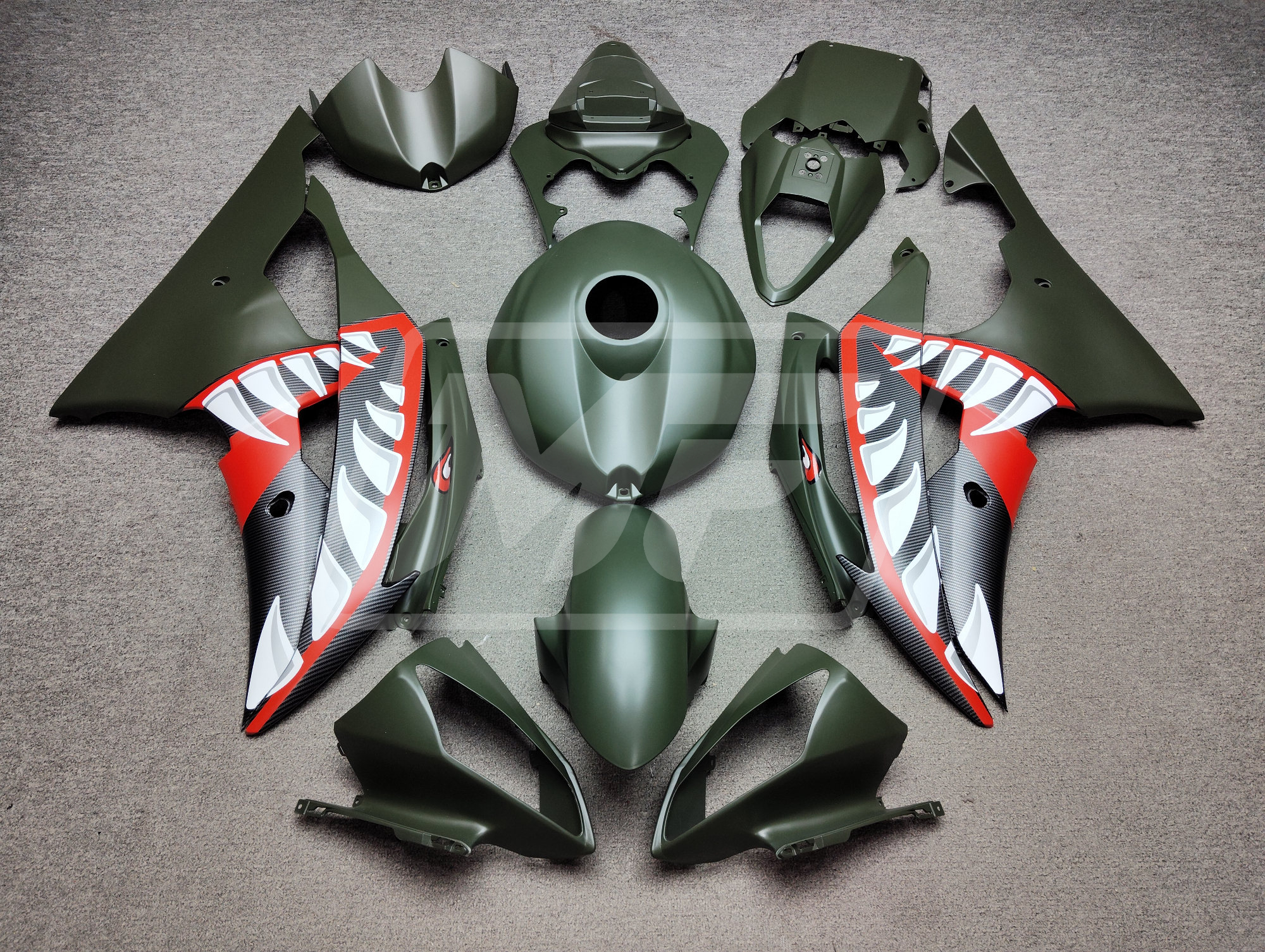 Yamaha R6 2008-2016 Matte Green Carbon Fiber Shark ABS Fairings ...