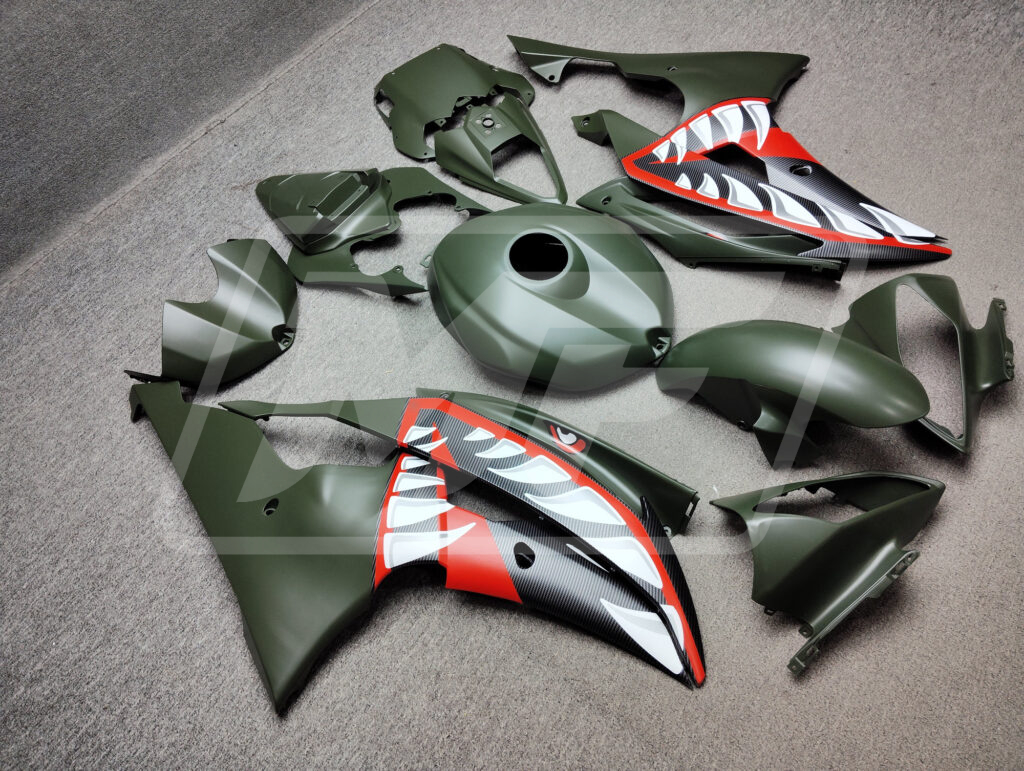 Yamaha R6 custom ABS fairings 2008 - 2016 in Matte Green Carbon Fiber Shark - durable replacement kit, Monster Fairings