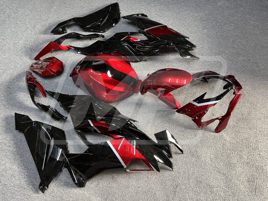 2019 - 2023 Kawasaki ZX6R Gloss Candy Red & Black Silver fairing set - ABS injection, custom painted by Monster Fairings