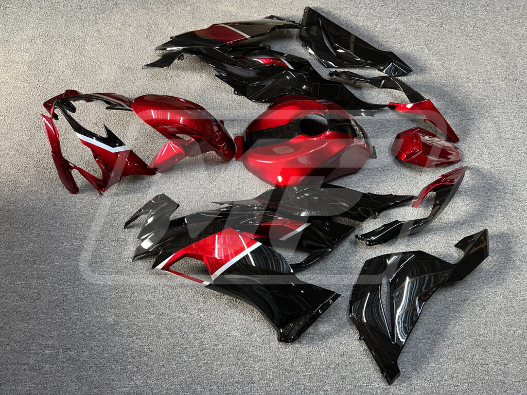Kawasaki ZX6R custom ABS fairings 2019 - 2023 in Gloss Candy Red & Black Silver - durable replacement kit, Monster Fairings