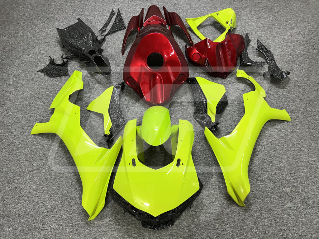 Yamaha R1 2015 - 2019 Gloss High Vis Yellow & Candy Red Forged Carbon Fiber ABS fairings - custom motorcycle bodywork kit by Monster Fairings
