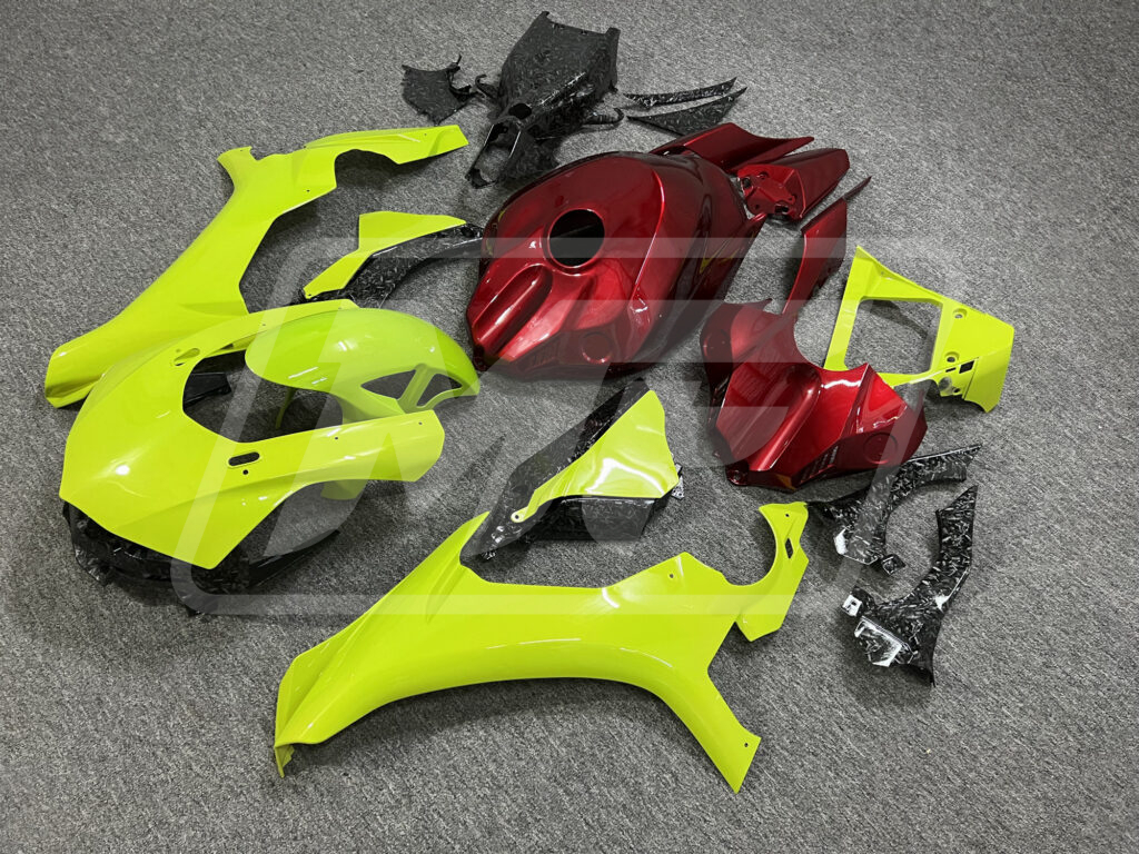 Gloss High Vis Yellow & Candy Red Forged Carbon Fiber ABS fairings for Yamaha R1 2015 - 2019 - premium OEM fit kit by Monster Fairings