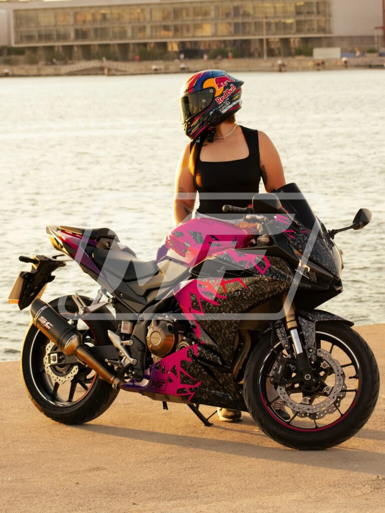 Gloss Pink & Purple Forged Carbon Shattered ABS fairings for Honda CBR500R 2022 - 2023 - premium OEM fit kit by Monster Fairings