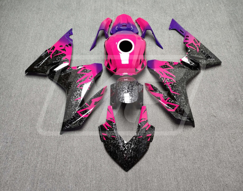 Honda CBR500R 2022 - 2023 Gloss Pink & Purple Forged Carbon Shattered ABS fairings - custom motorcycle bodywork kit by Monster Fairings
