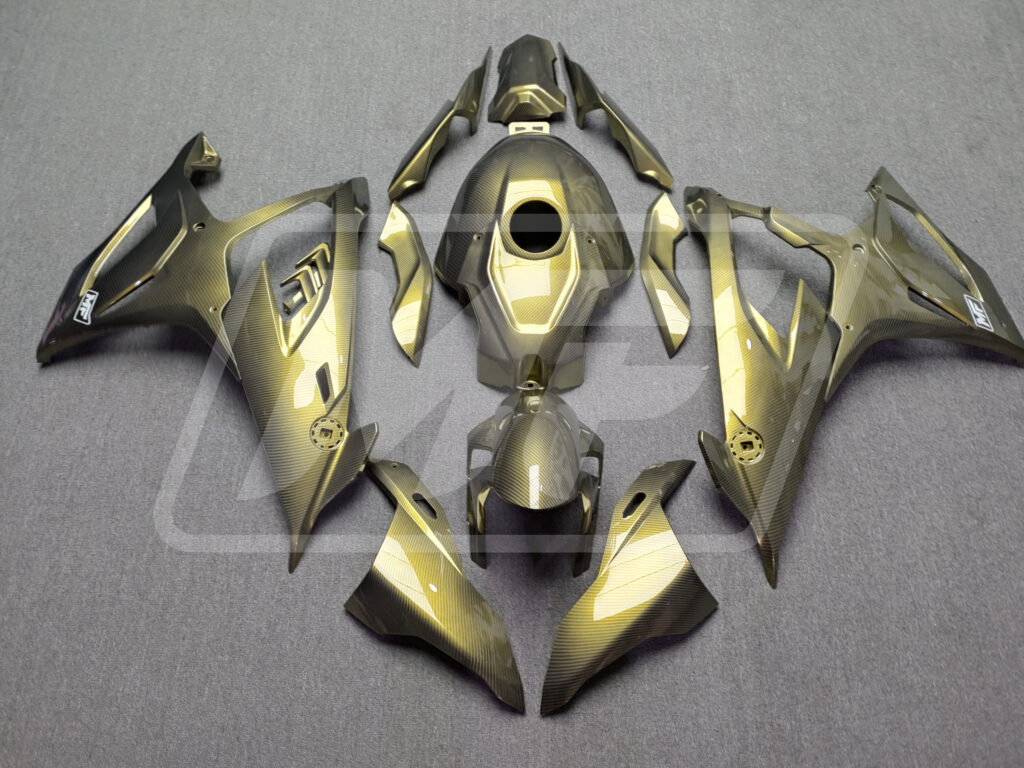 BMW S1000RR 2019 - 2022 Gloss Gold Carbon Fiber Style ABS fairings - custom motorcycle bodywork kit by Monster Fairings