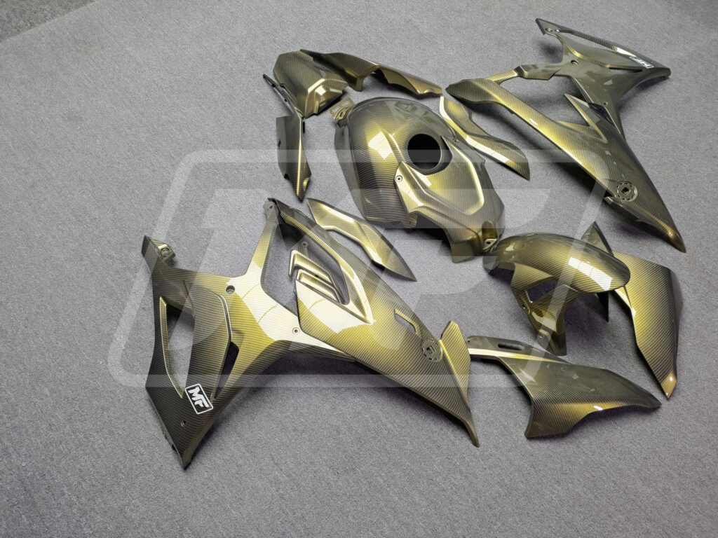 BMW S1000RR custom ABS fairings 2019 - 2022 in Gloss Gold Carbon Fiber Style - durable replacement kit, Monster Fairings