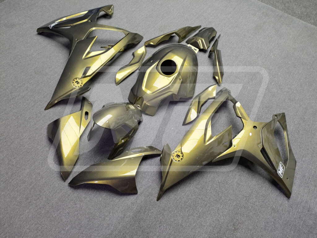 2019 - 2022 BMW S1000RR Gloss Gold Carbon Fiber Style fairing set - ABS injection, custom painted by Monster Fairings