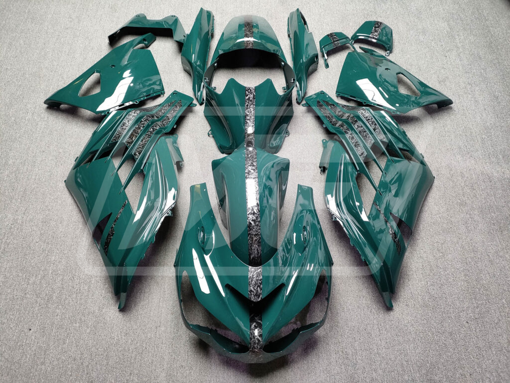 Kawasaki ZX14R 2012 - 2024 Gloss Dark Green Forged Carbon Fiber Style ABS fairings - custom motorcycle bodywork kit by Monster Fairings