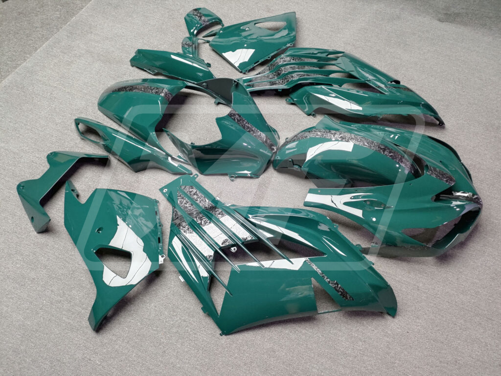 Kawasaki ZX14R custom ABS fairings 2012 - 2024 in Gloss Dark Green Forged Carbon Fiber Style - durable replacement kit, Monster Fairings