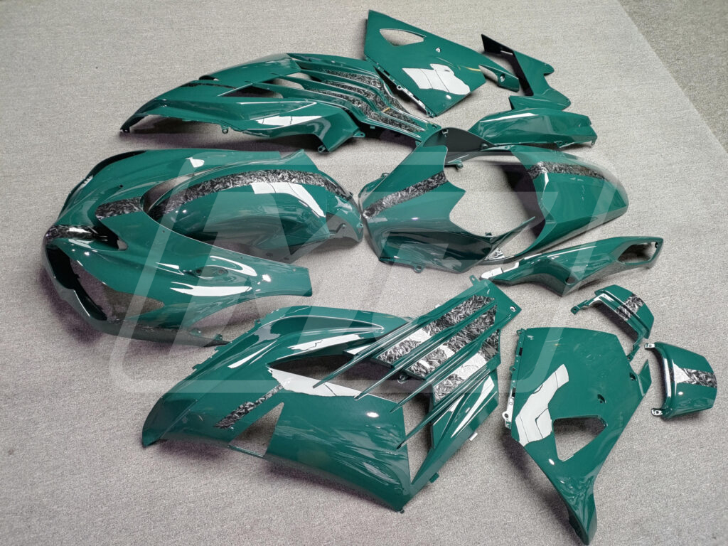 2012 - 2024 Kawasaki ZX14R Gloss Dark Green Forged Carbon Fiber Style fairing set - ABS injection, custom painted by Monster Fairings