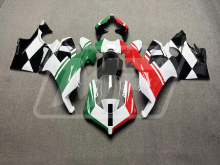 (IN STOCK) Ducati Panigale V4 2018-2019 Gloss White & Black with Red & Green ABS Fairings | Monster Fairings