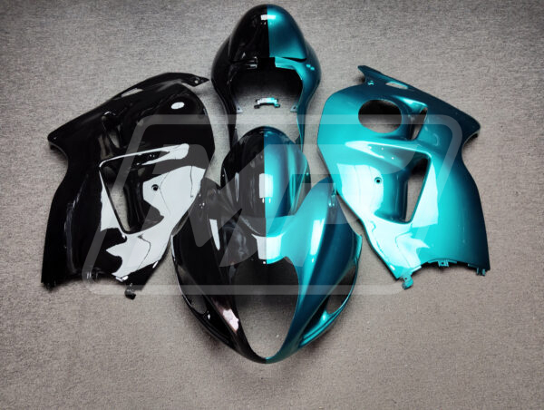 Suzuki GSXR 1300 1997 - 2007 Gloss Teal & Black Split ABS fairings - custom motorcycle bodywork kit by Monster Fairings