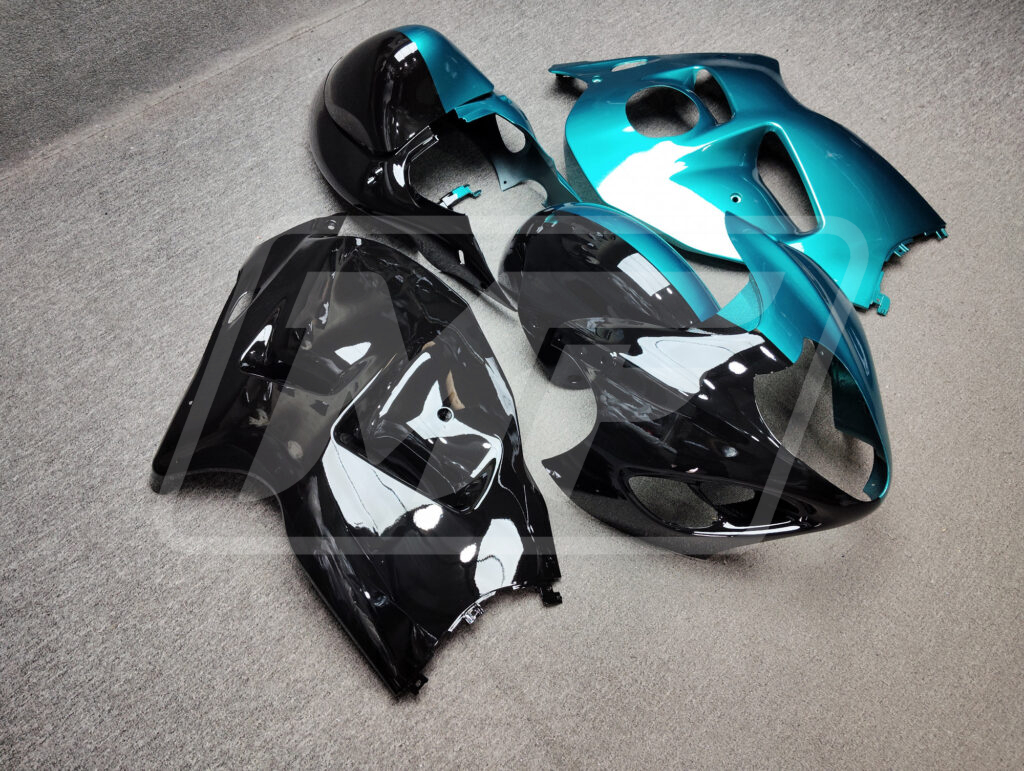 Suzuki GSXR 1300 custom ABS fairings 1997 - 2007 in Gloss Teal & Black Split - durable replacement kit, Monster Fairings