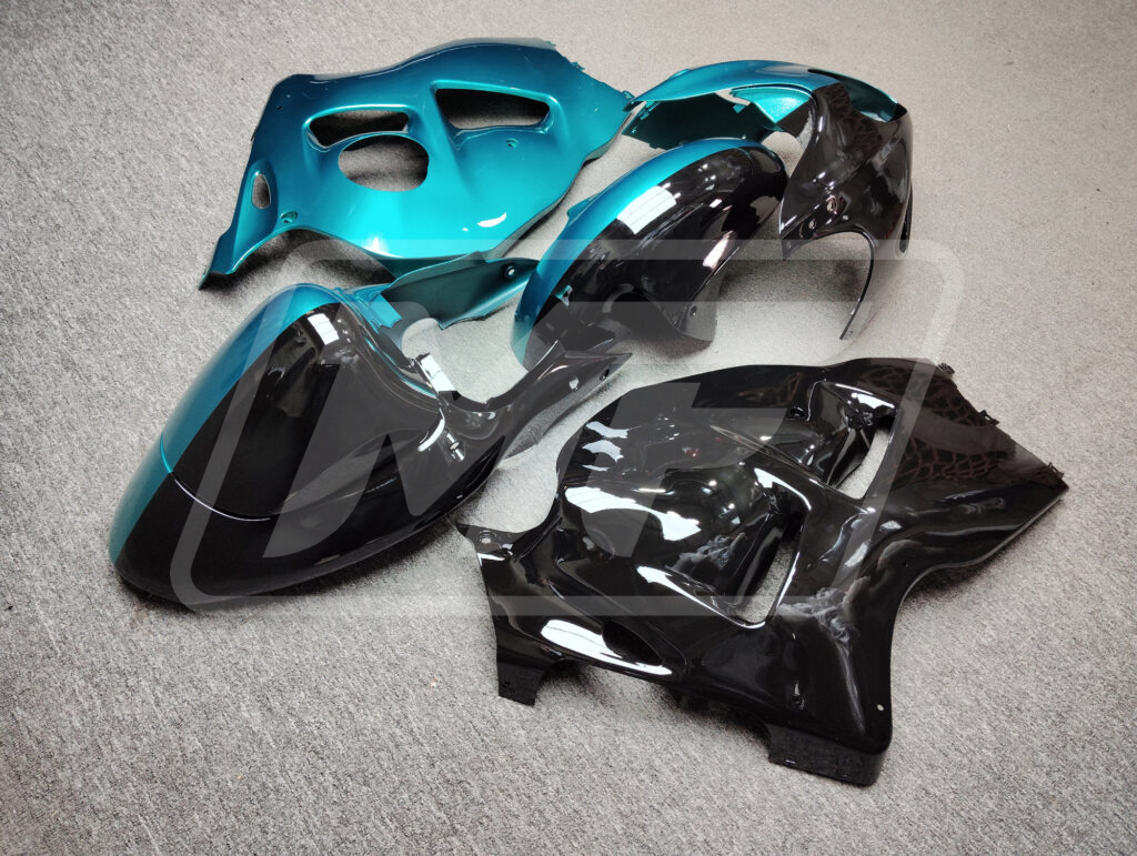 1997 - 2007 Suzuki GSXR 1300 Gloss Teal & Black Split fairing set - ABS injection, custom painted by Monster Fairings