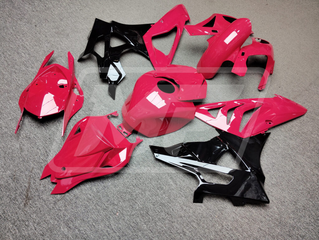 2009 - 2014 BMW S1000RR Gloss Hot Pink Cotton Black fairing set - ABS injection, custom painted by Monster Fairings
