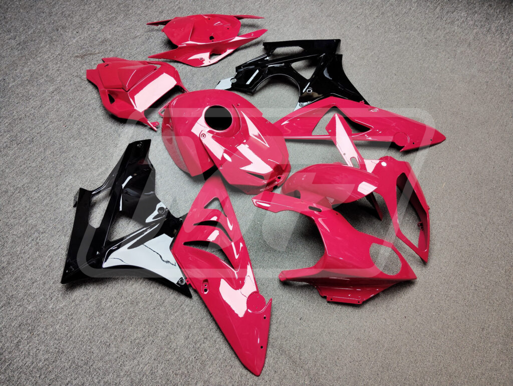 BMW S1000RR custom ABS fairings 2009 - 2014 in Gloss Hot Pink Cotton Black - durable replacement kit, Monster Fairings