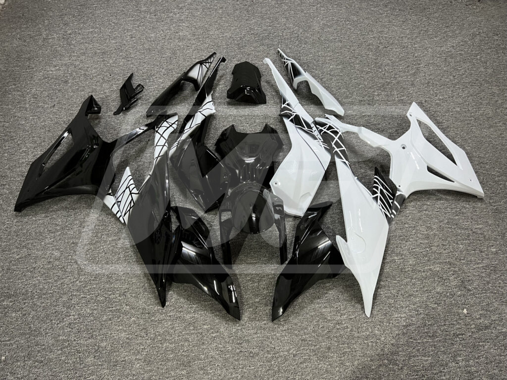 BMW S1000RR 2019 - 2022 Gloss Black & White ABS fairings - custom motorcycle bodywork kit by Monster Fairings