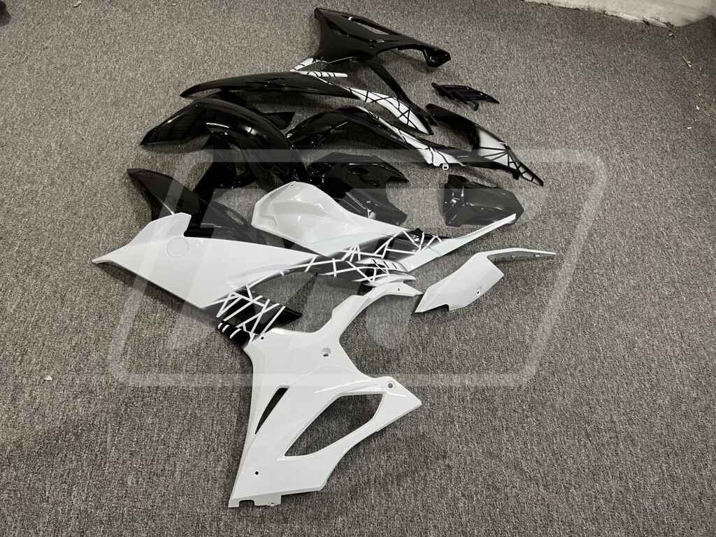 BMW S1000RR custom ABS fairings 2019 - 2022 in Gloss Black & White - durable replacement kit, Monster Fairings