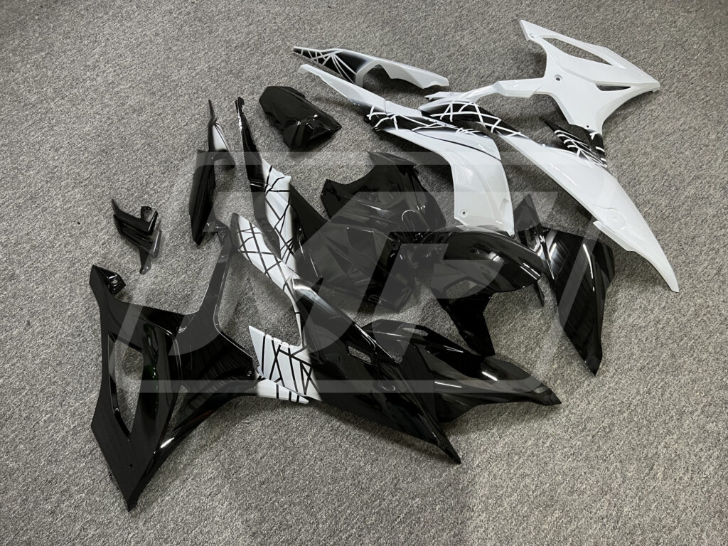 2019 - 2022 BMW S1000RR Gloss Black & White fairing set - ABS injection, custom painted by Monster Fairings