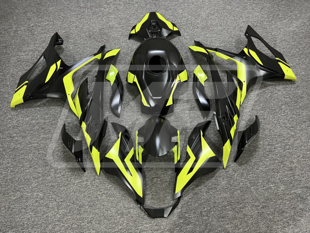 BMW S1000RR 2023 - 2024 Black Shiny Citron ABS fairings - custom motorcycle bodywork kit by Monster Fairings