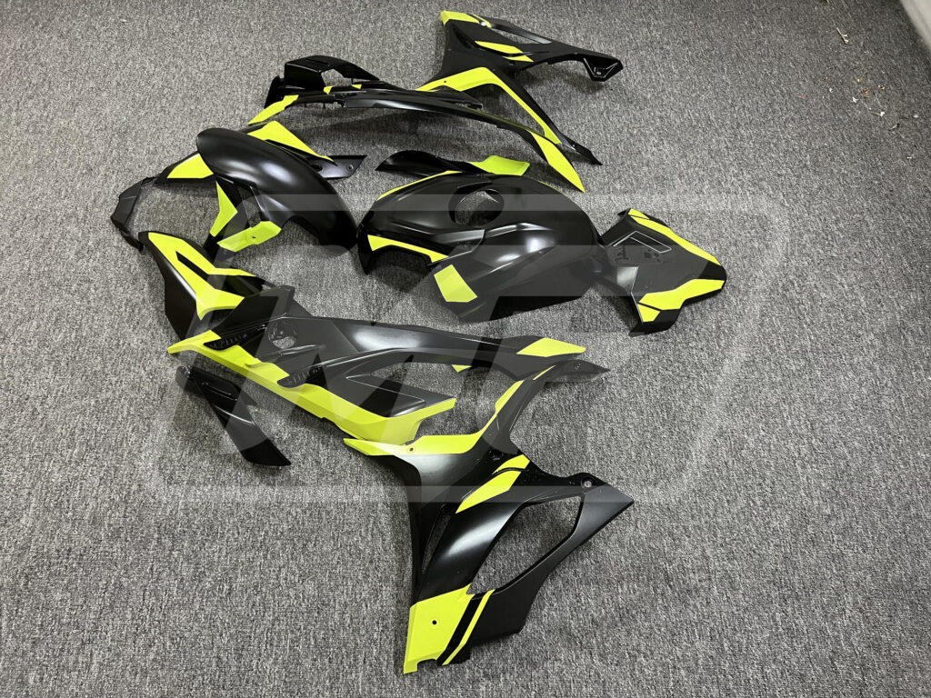 2023 - 2024 BMW S1000RR Black Shiny Citron fairing set - ABS injection, custom painted by Monster Fairings