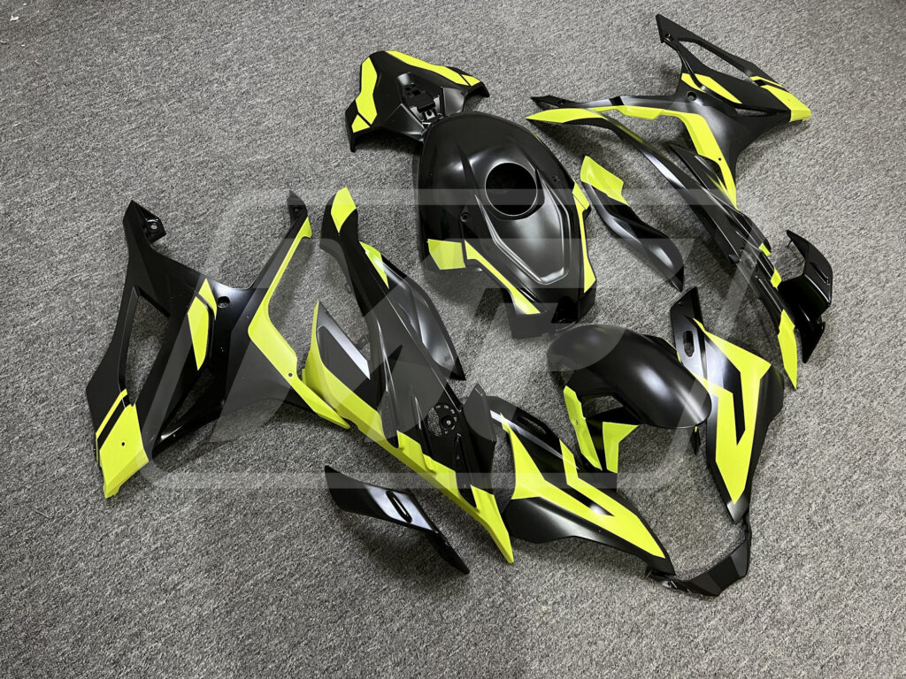 BMW S1000RR custom ABS fairings 2023 - 2024 in Black Shiny Citron - durable replacement kit, Monster Fairings