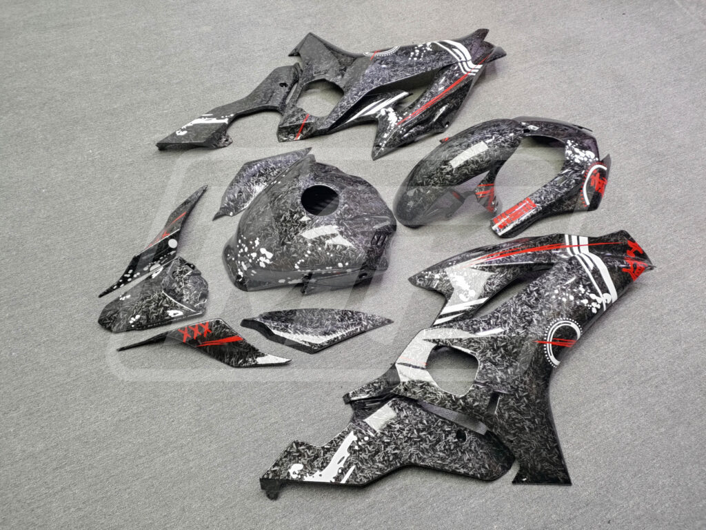 2017 - 2022 Yamaha R6 Gloss Forged Carbon Fiber Red & White fairing set - ABS injection, custom painted by Monster Fairings
