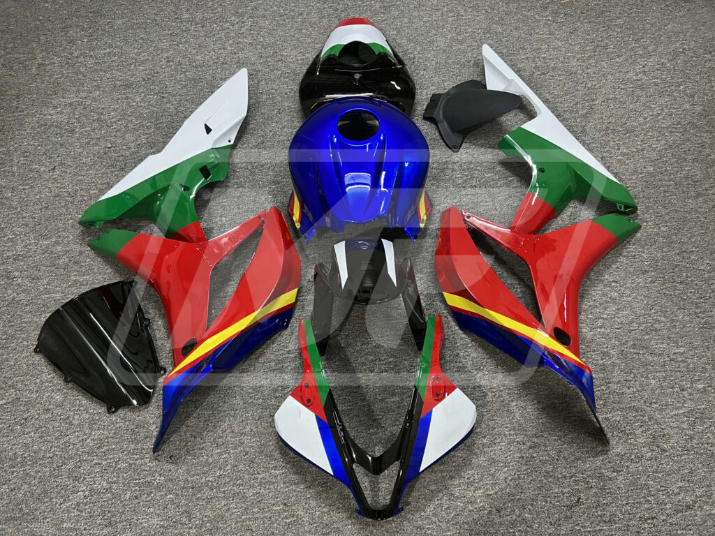 Honda CBR600RR 2007 - 2008 Gloss Blue & Red Green White Yellow Line ABS fairings - custom motorcycle bodywork kit by Monster Fairings