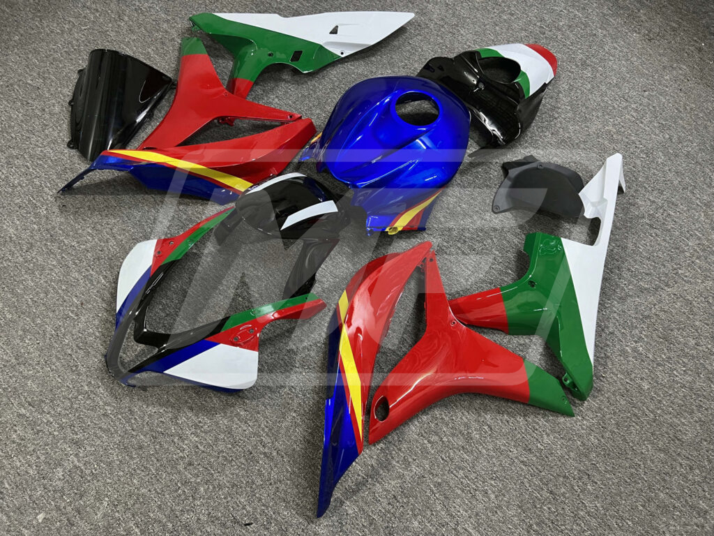 Gloss Blue & Red Green White Yellow Line ABS fairings for Honda CBR600RR 2007 - 2008 - premium OEM fit kit by Monster Fairings