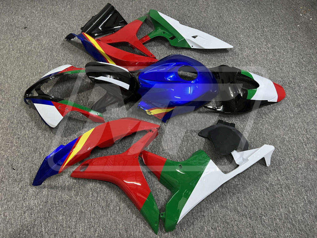 Honda CBR600RR custom ABS fairings 2007 - 2008 in Gloss Blue & Red Green White Yellow Line - durable replacement kit, Monster Fairings