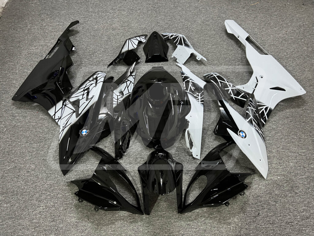 BMW S1000RR 2015 - 2016 Gloss Black & White ABS fairings - custom motorcycle bodywork kit by Monster Fairings