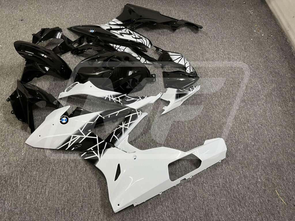 BMW S1000RR custom ABS fairings 2015 - 2016 in Gloss Black & White - durable replacement kit, Monster Fairings