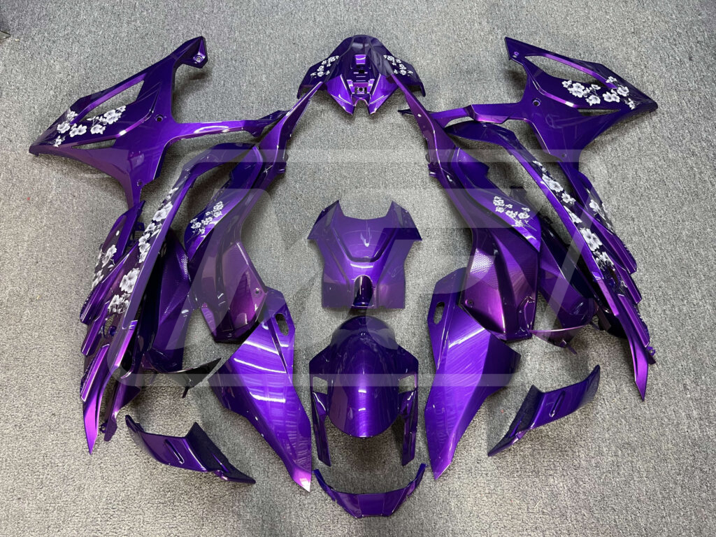 BMW S1000RR 2023 - 2024 Gloss Purple White Cherry Blossoms ABS fairings - custom motorcycle bodywork kit by Monster Fairings