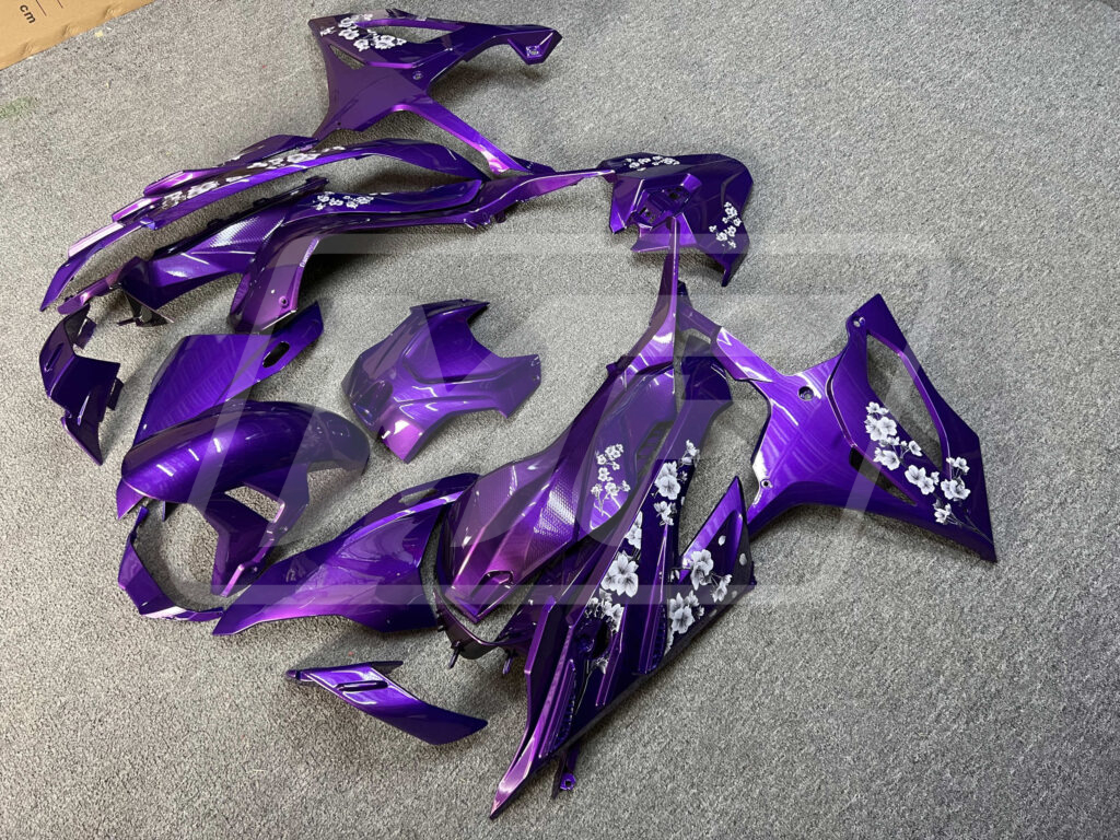 Gloss Purple White Cherry Blossoms ABS fairings for BMW S1000RR 2023 - 2024 - premium OEM fit kit by Monster Fairings