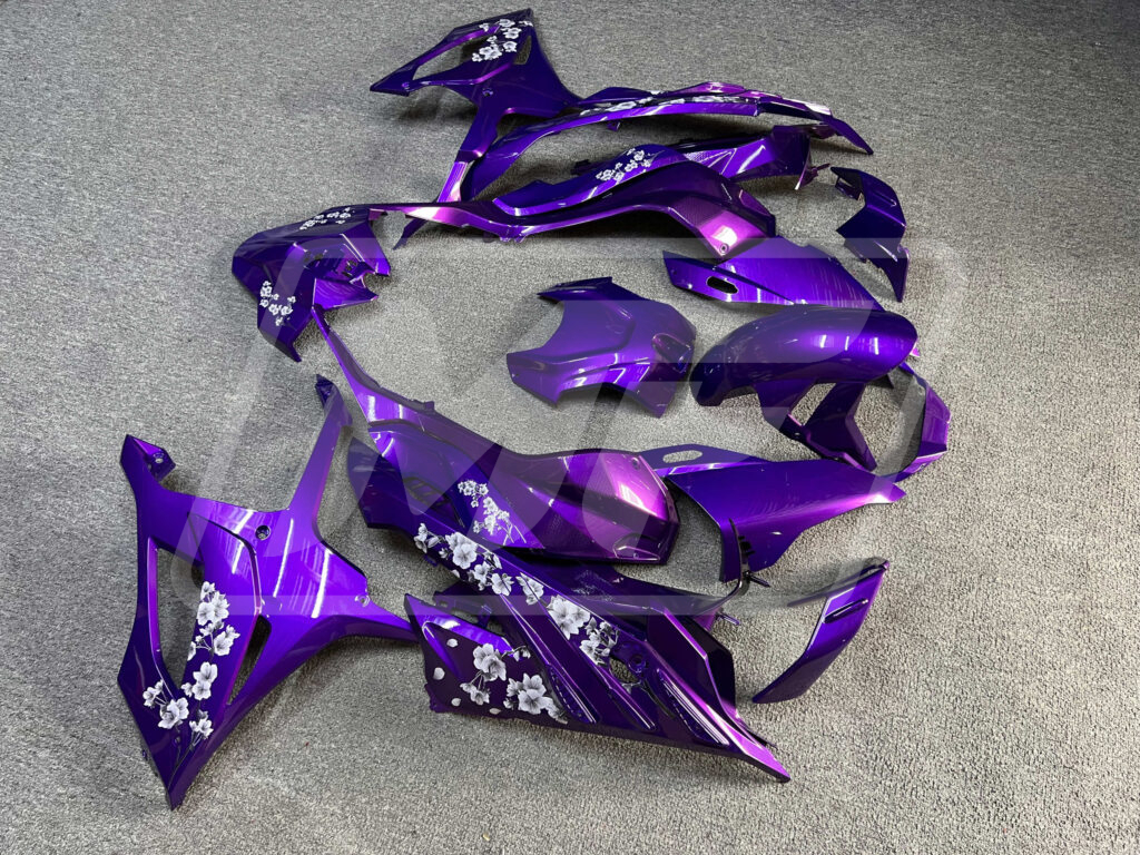 2023 - 2024 BMW S1000RR Gloss Purple White Cherry Blossoms fairing set - ABS injection, custom painted by Monster Fairings